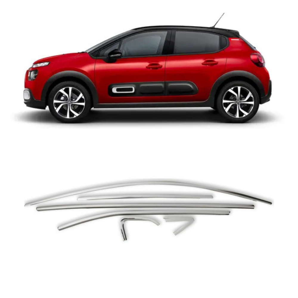 Citroen c3 cam çerçevesi kenar çıtası krom tamtur 2017+ 12 parça