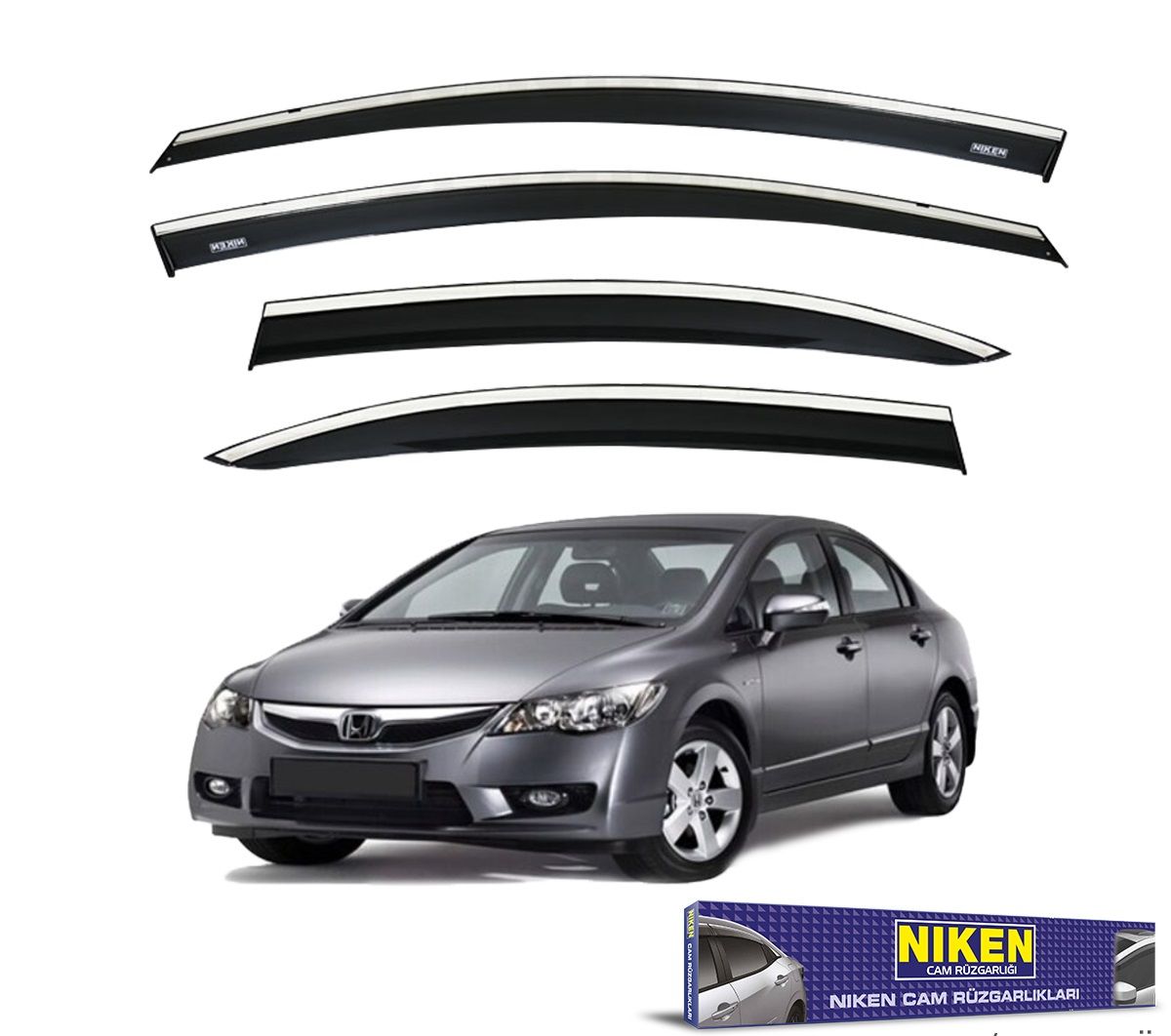 Honda civic fd6 uyumlu cam rüzgarlığı kromlu 2007+ niken