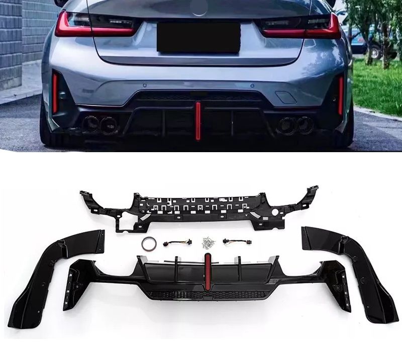Bmw G20 lci arka tampon difüzörü ve egzoz ucu seti ledli 2022+
