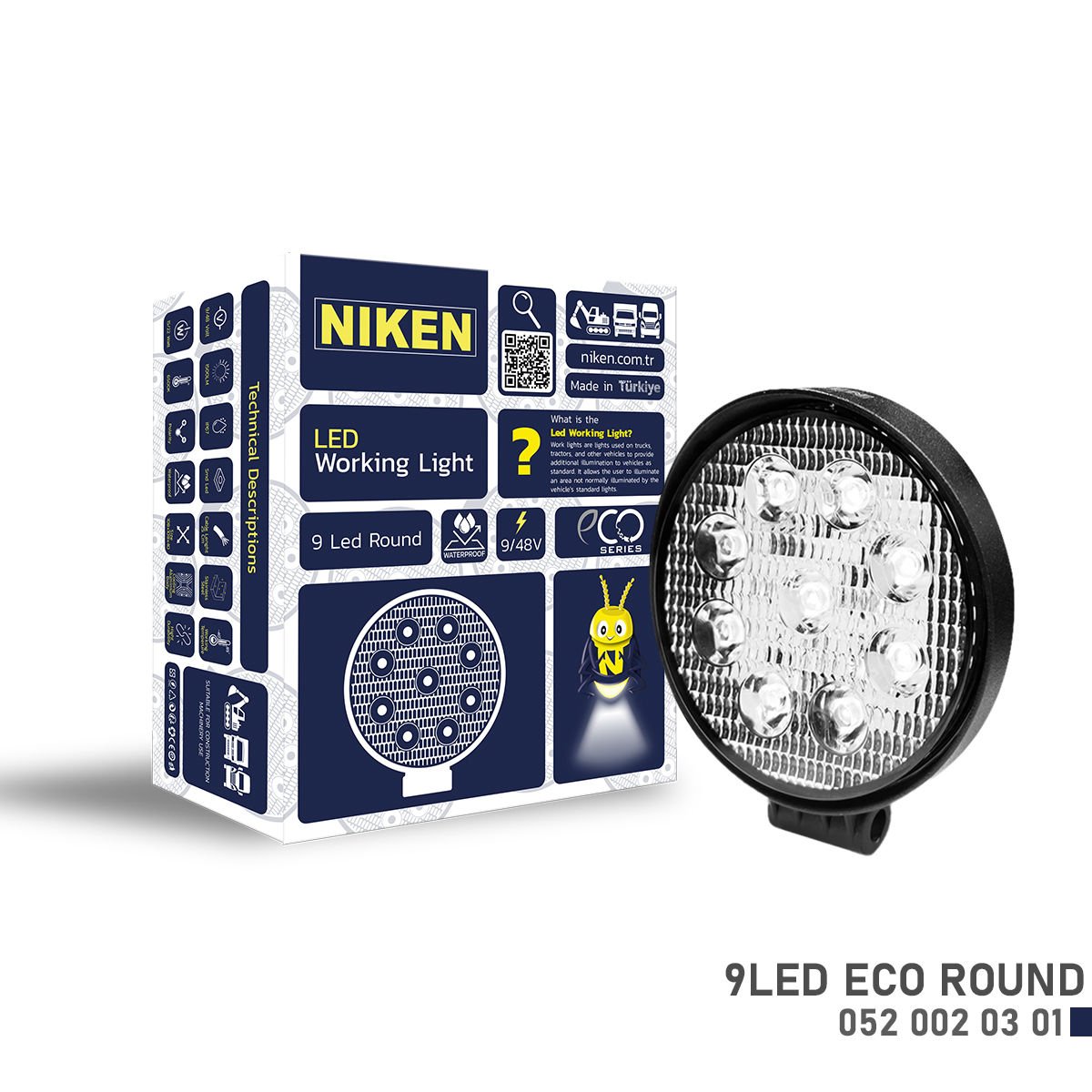 Çalışma lambası ledli yuvarlak 22-27w 9 ledli niken eco