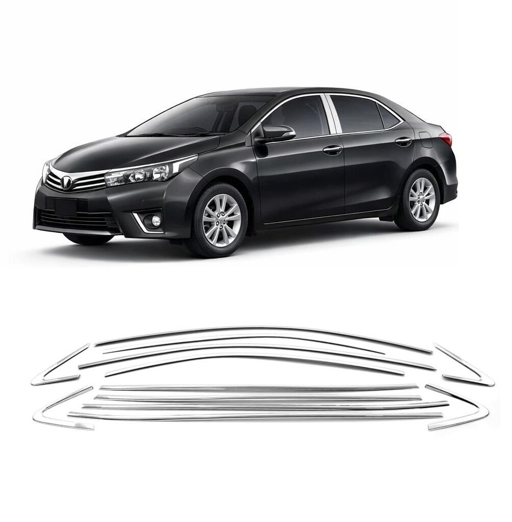 Toyota corolla cam çerçevesi kenar çıtası krom tamtur 2013 / 2019 14 parça