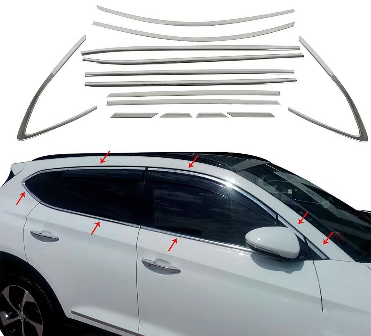 Hyundai tucson cam çerçevesi kenar çıtası krom tamtur 2015+ 14 parça