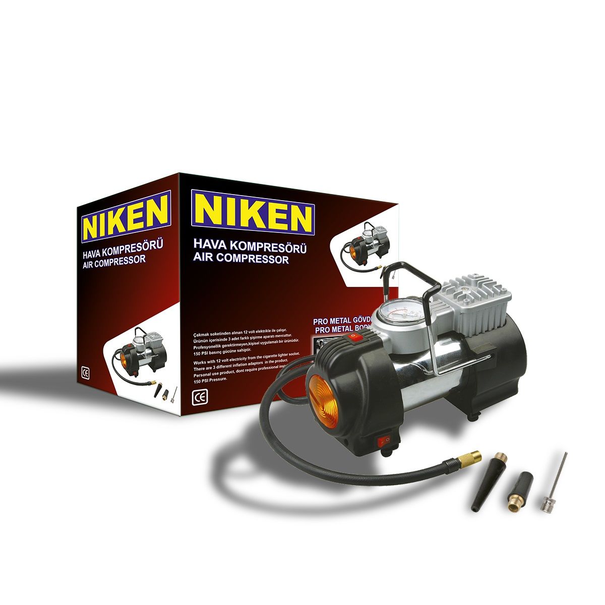 Araç lastik hava kompresörü metal 12v 150psi ışıklı NİKEN
