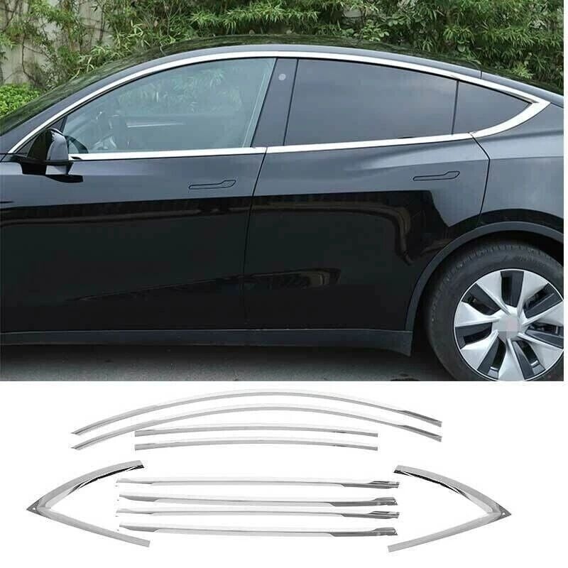 Tesla model y cam çerçevesi kenar çıtası krom tamtur 10 parça 2020 / 2024
