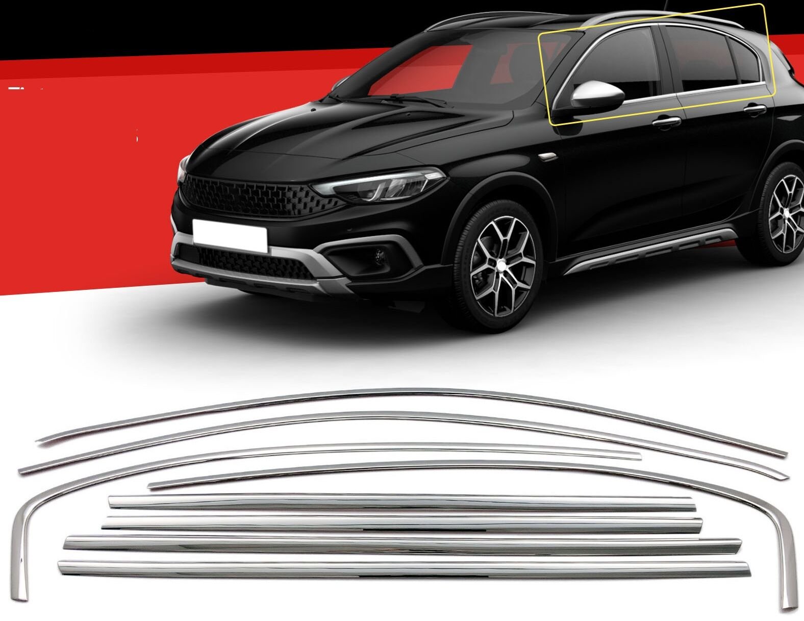 Fiat egea cross cam çerçevesi kenar çıtası krom tamtur 8 parça 2015+