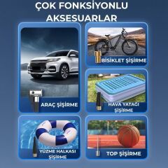 Akü Şoklama Takviye Cihazı + Lastik Şişirme Kompresörü Taşınabilir 4+1  Jump Starter 8000mah