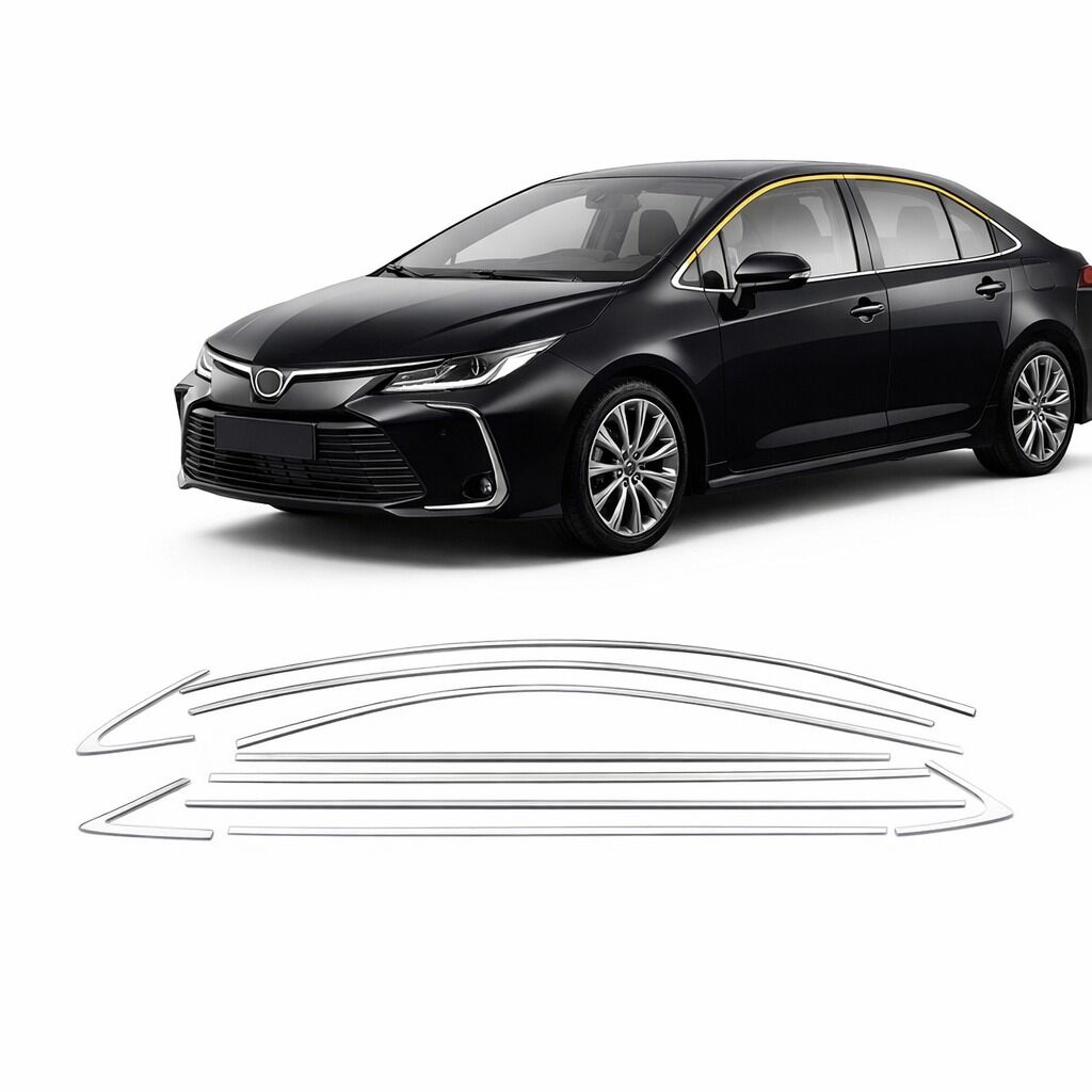 Toyota corolla cam çerçevesi kenar çıtası krom tamtur 2019+ 12 parça