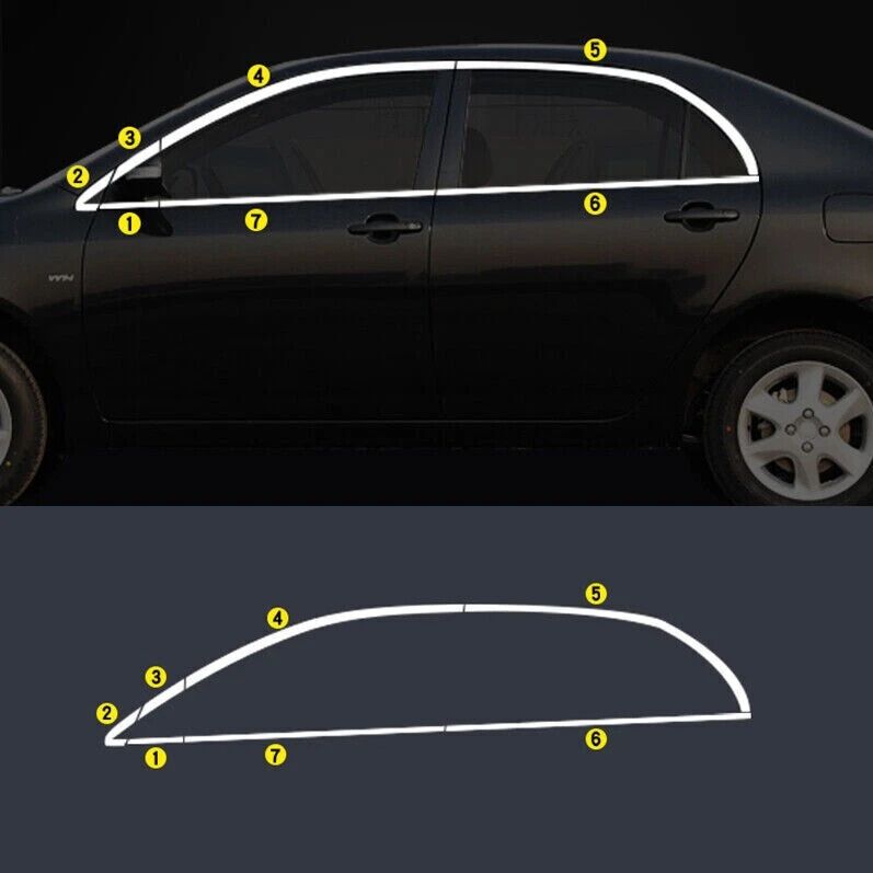 Toyota corolla cam çerçevesi kenar çıtası krom tamtur 2007 / 2013 12 parça