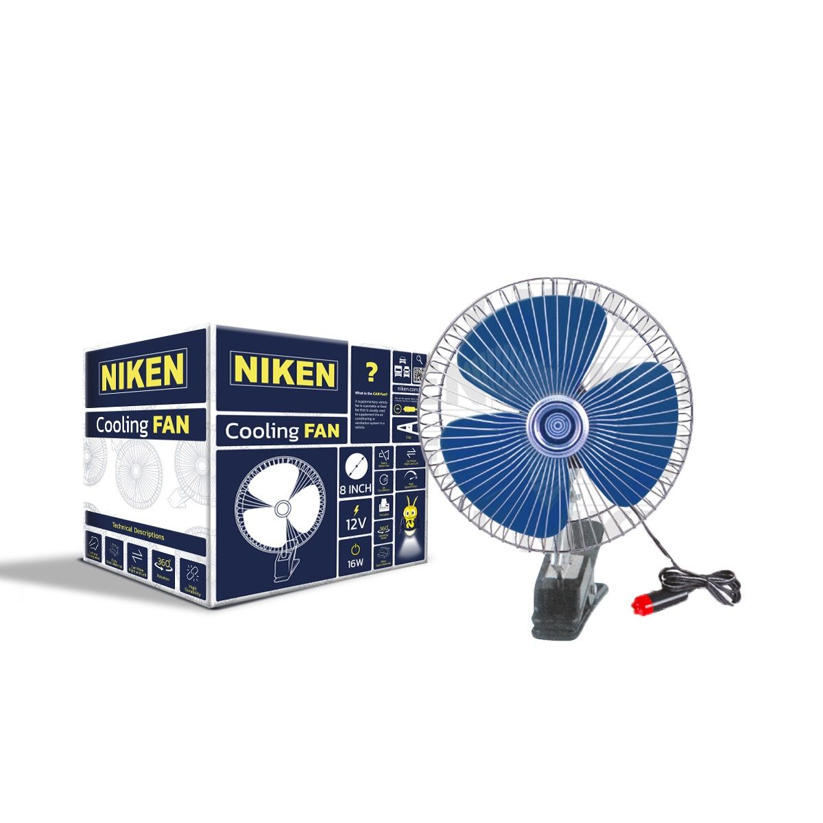 Araç içi vantilatör mavi mandallı 12volt 8 inç NİKEN