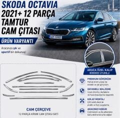 Skoda octavia cam çerçevesi kenar çıtası krom tamtur 2020+ 12 parça