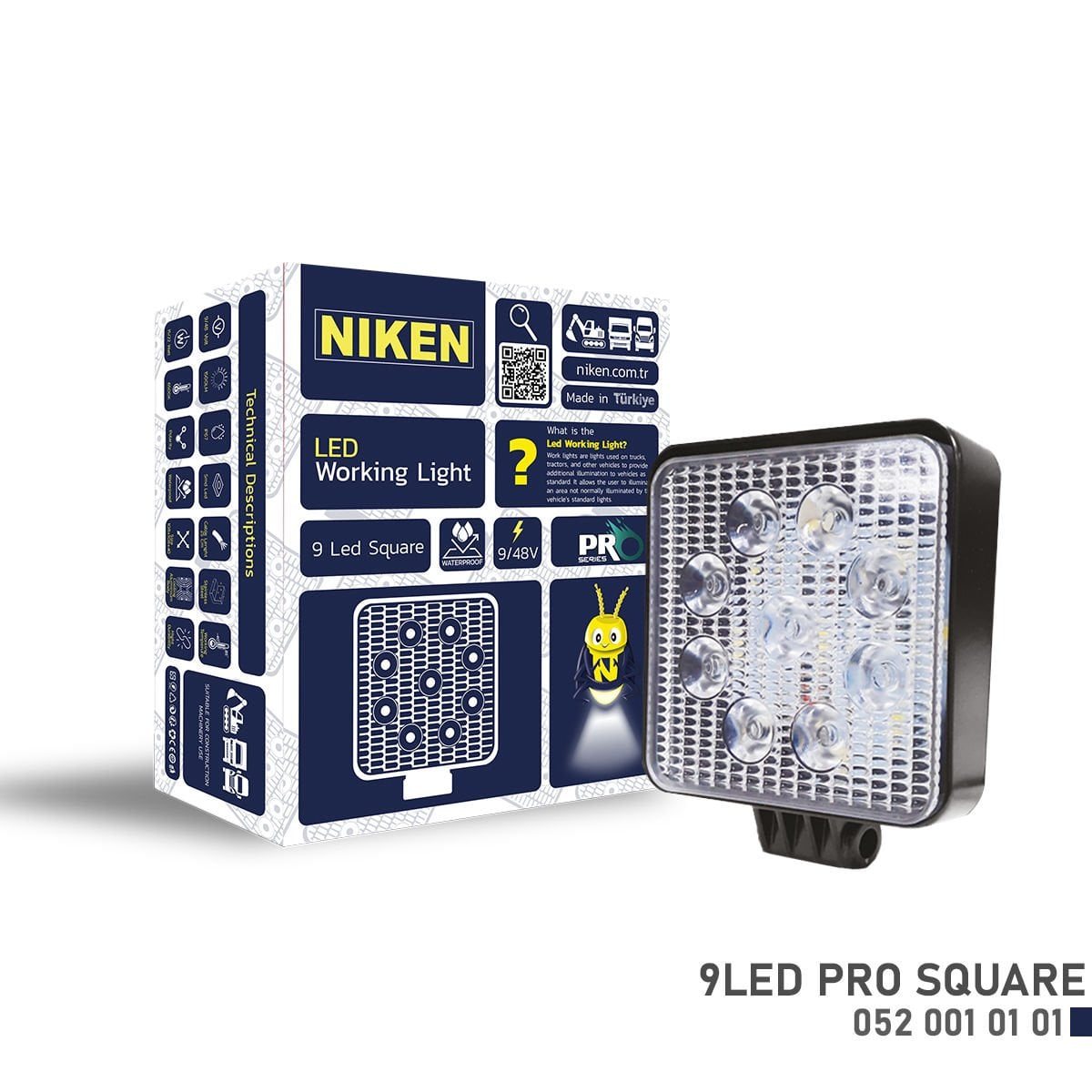Çalışma lambası ledli kare 22-27w 9 ledli niken pro serisi