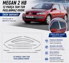 Renault megane 2 hb cam çerçevesi kenar çıtası krom tamtur 12 parça 2003 / 2009