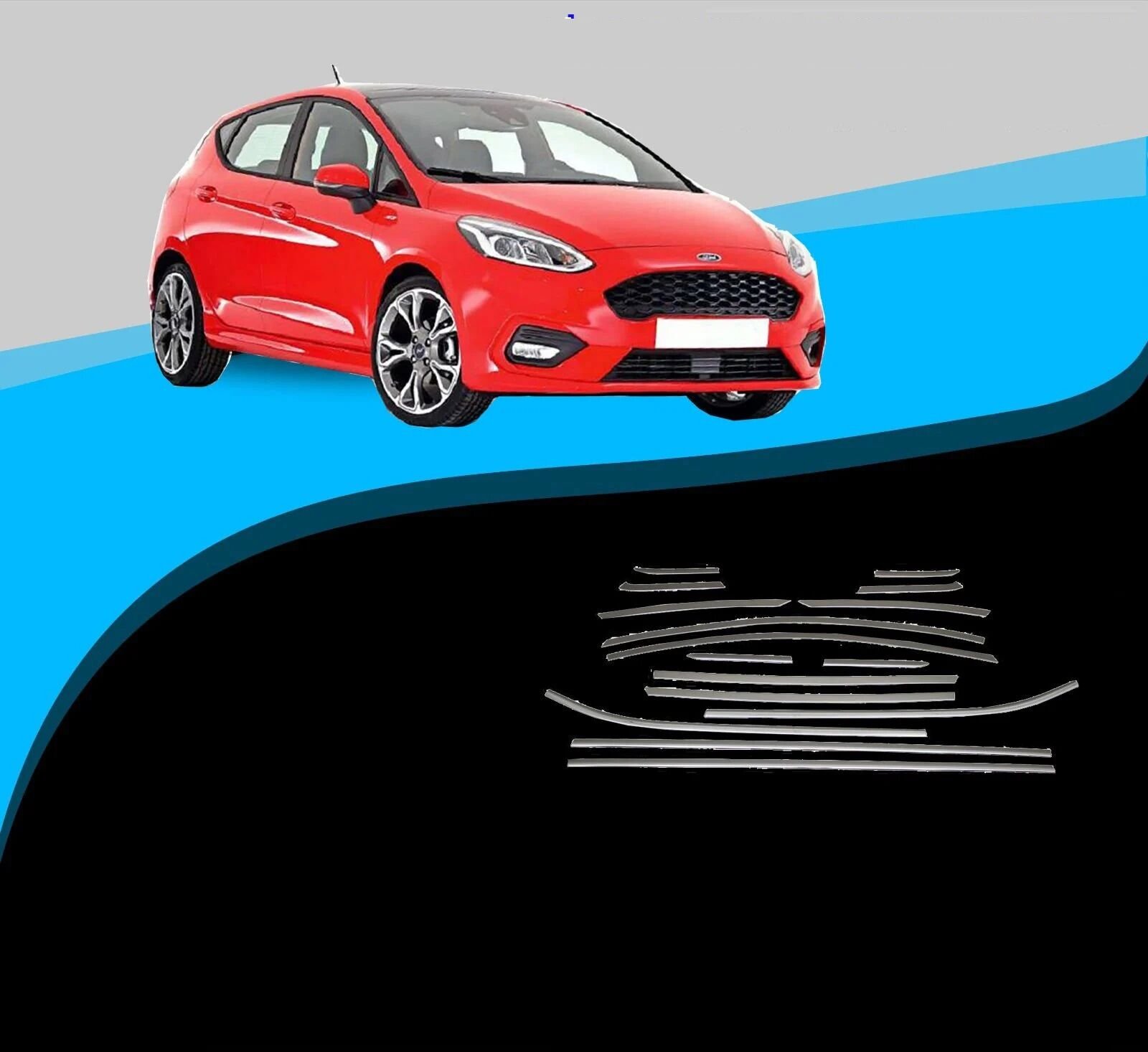 Ford fiesta mk7 cam çerçevesi kenar çıtası krom tamtur 2019+ 16 parça