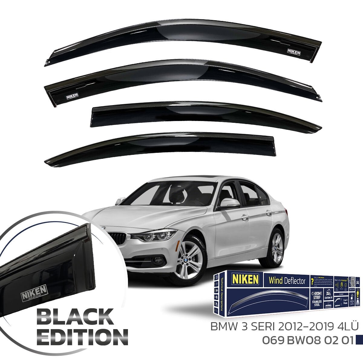 Bmw e90 cam rüzgarlığı siyah kromlu black edition niken 2005 / 2012