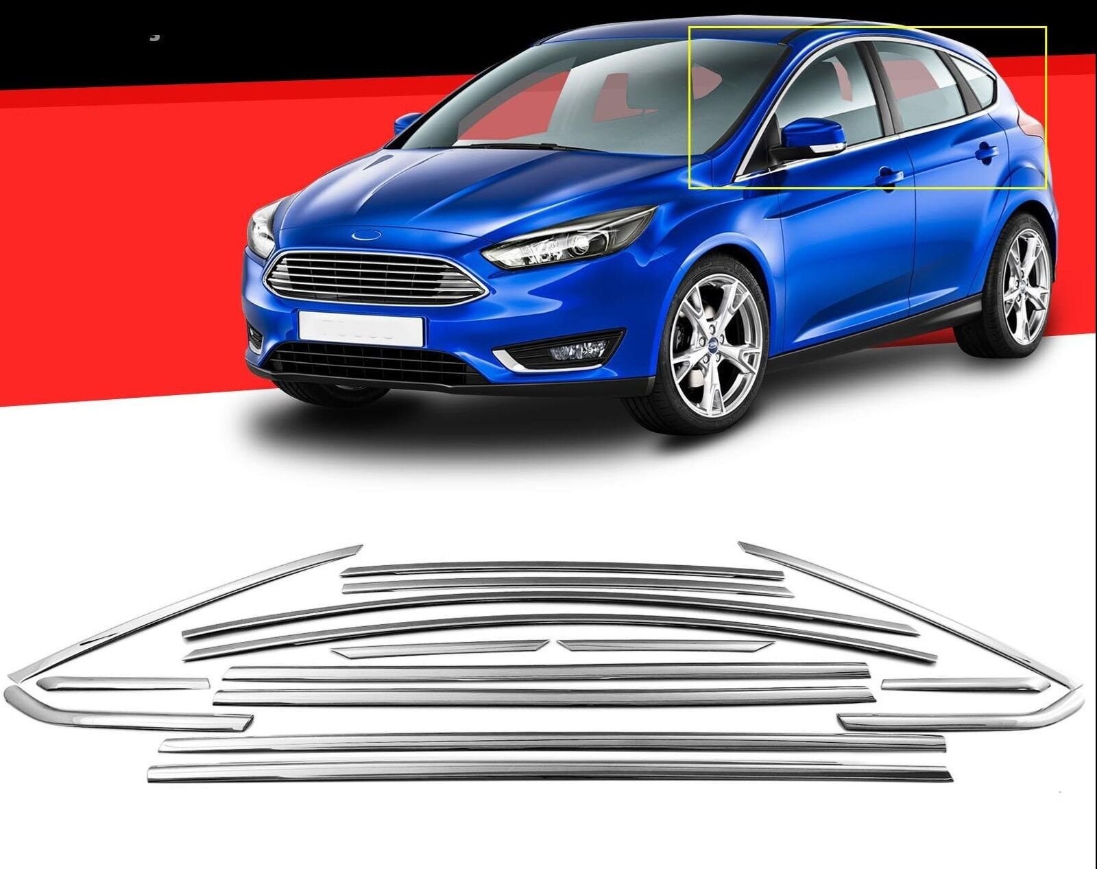 Ford focus 3 hb cam çerçevesi kenar çıtası krom tamtur 2011 / 2018 12 parça