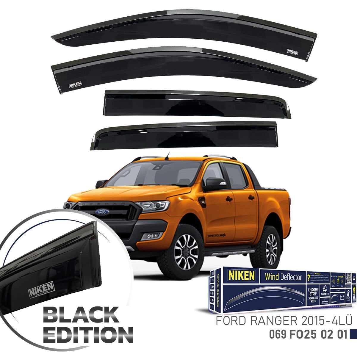Ford ranger cam rüzgarlığı siyah kromlu black edition niken 2012 / 2021