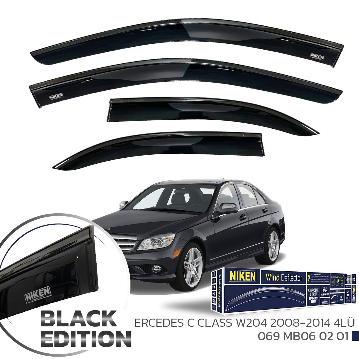 Mercedes w204 cam rüzgarlığı siyah kromlu black edition niken 2007 / 2013