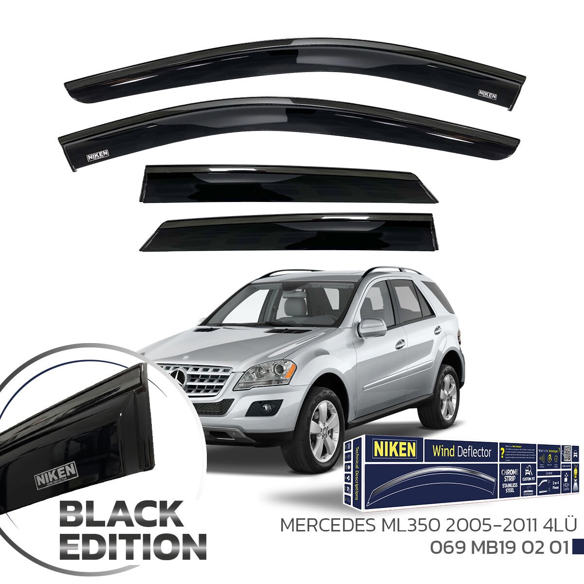 Mercedes w166 ml cam rüzgarlığı siyah kromlu black edition niken 2005 / 2011