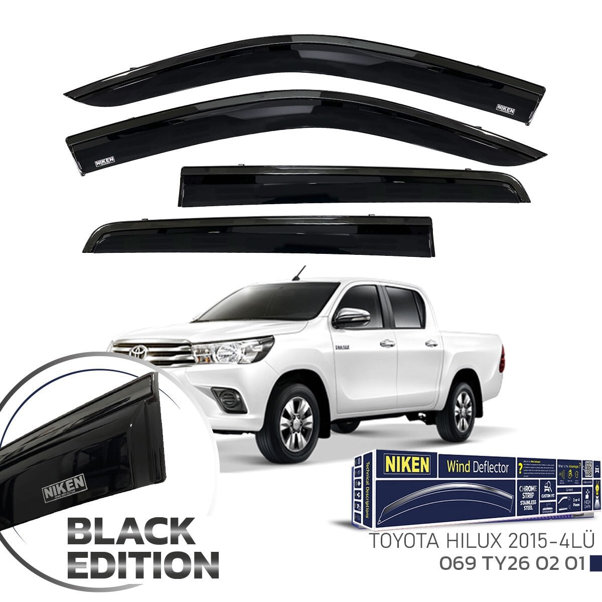 Toyota hilux cam rüzgarlığı siyah kromlu black edition niken 2015+