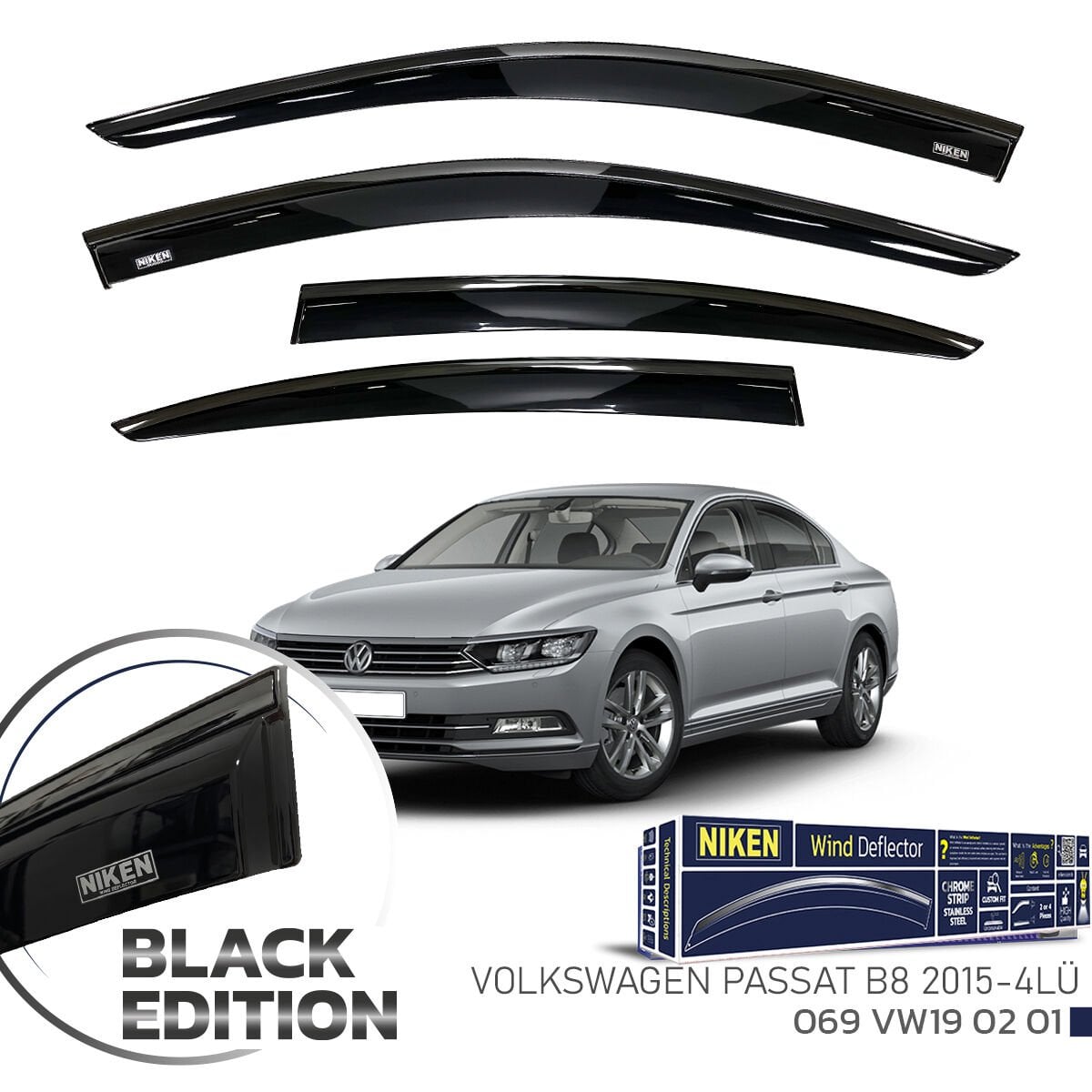 Vw passat b8 cam rüzgarlığı siyah kromlu black edition niken 2015+