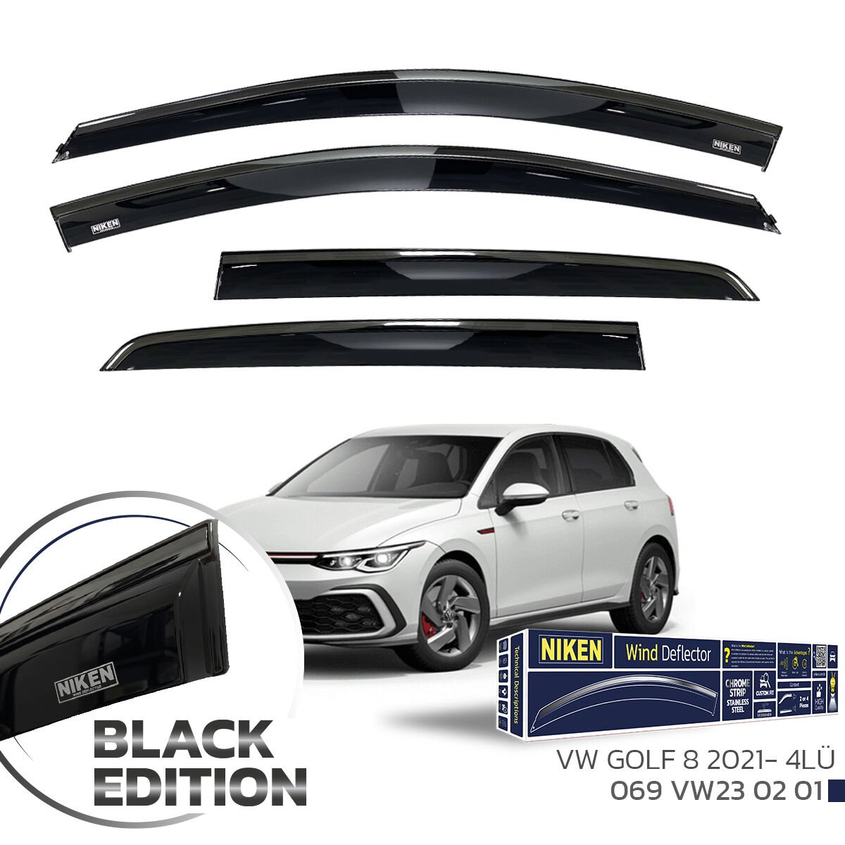 Vw golf 8 cam rüzgarlığı siyah kromlu black edition niken 2021+