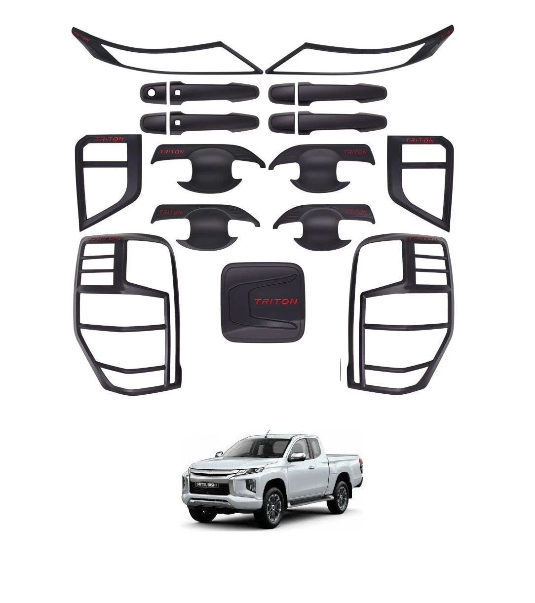 Mitsubishi l200 dış kaplama seti siyah set full 2019+ 17 parça