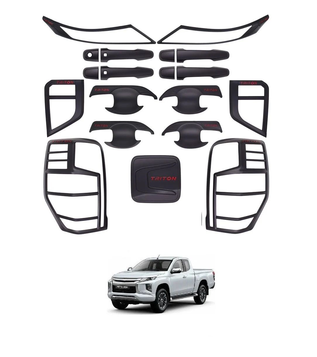 Mitsubishi l200 dış kaplama seti siyah set full 2019+ 17 parça